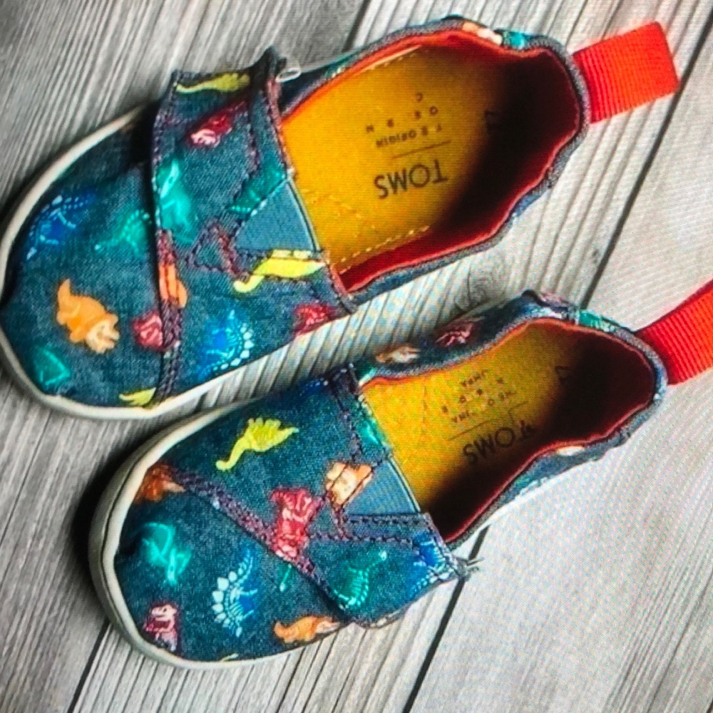 Toms Canvas Dinosaur toddler slip ons